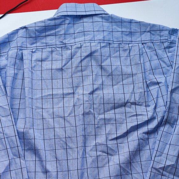 Egara dress shirt slim fit light blue checkered men's size 16.5 36-37 Tall - Picture 3 of 10